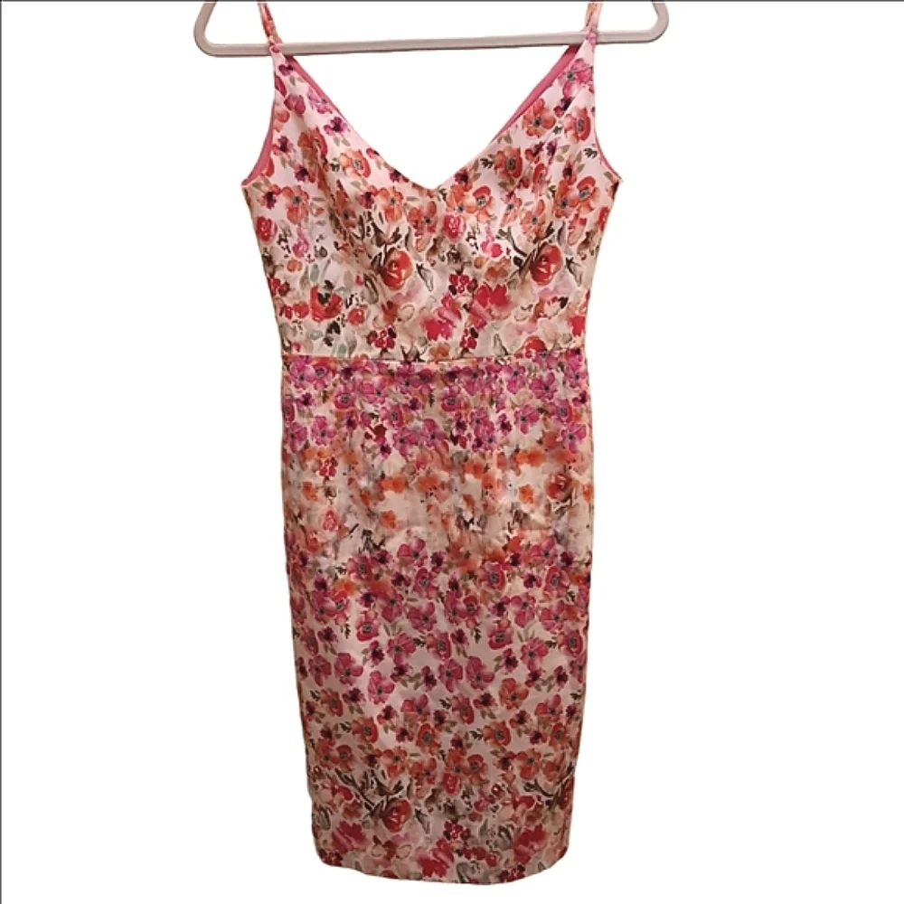 Black Halo Jevette Pink & Orange Floral Spaghetti Strap Fitted Pencil Dress 2 - Picture 3 of 11